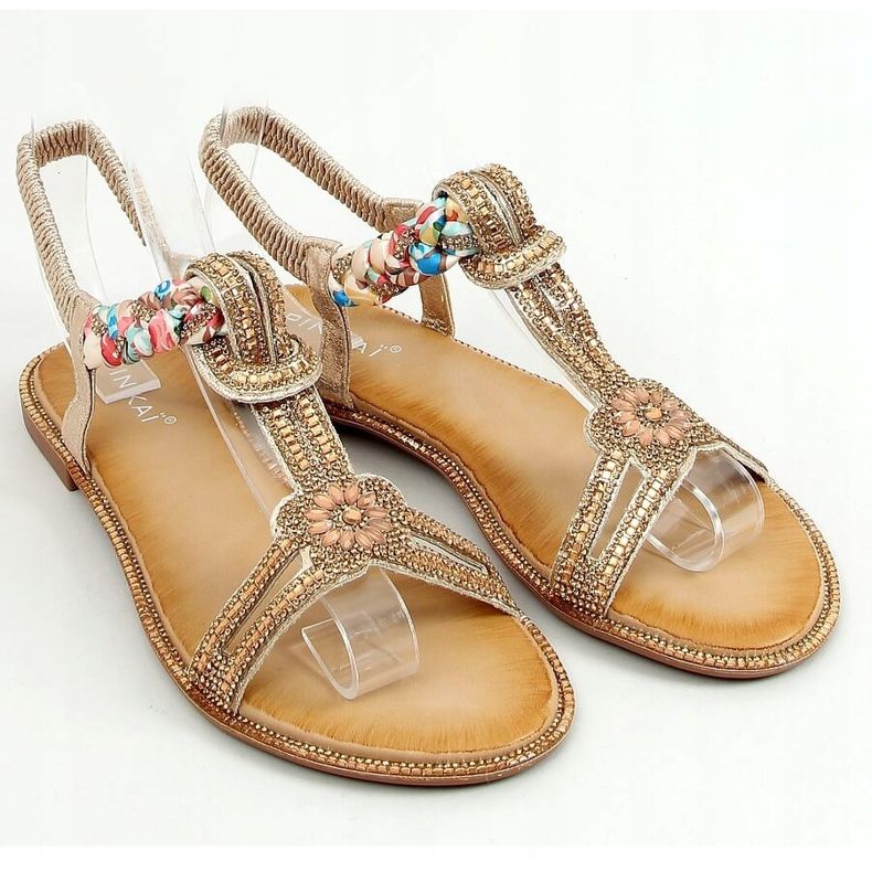 Sandales avec zircons cubiques dorés JN11-10 Or d'or 1
