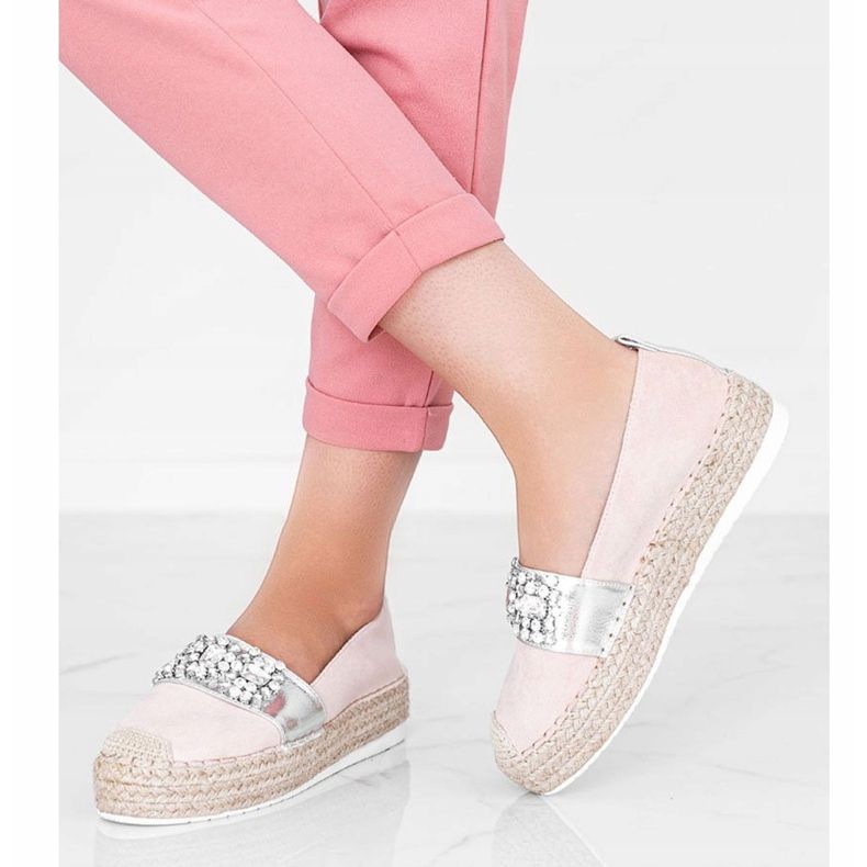 Espadrilles beiges avec pierres Cher argent 1
