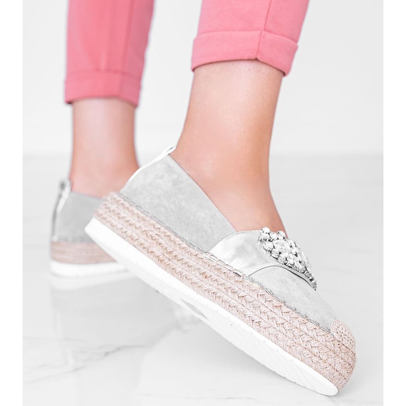 Espadrilles grises avec pierres Cher argent 1