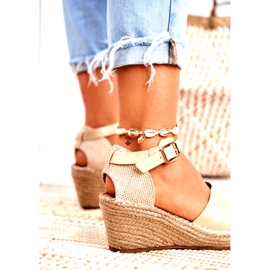 Evento Sandales Sur Compensées Pour Femmes Espadrilles Doré d'or 3