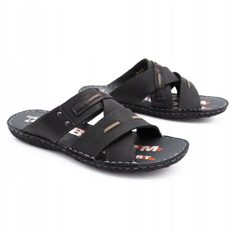 Kampol Chaussons cuir homme 201/3 noir le noir 3