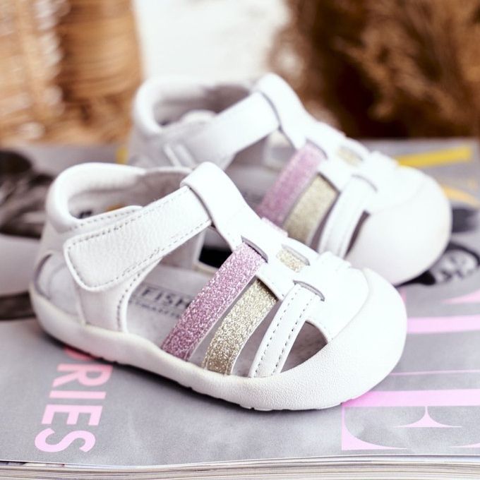 Apawwa Sandales Enfant avec Velcro Glitter Blanc Ontario rose doré 1