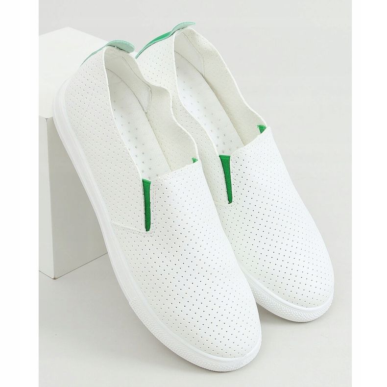 Baskets slip-on blanches LA45 Vert 1