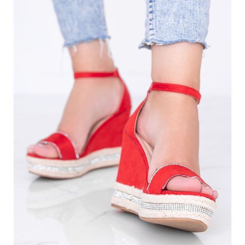 Sandales compensées rouges avec zircone cubique Sun Sparrow 1