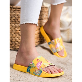 Bona Des tongs à la mode avec un flamant rose jaune 1