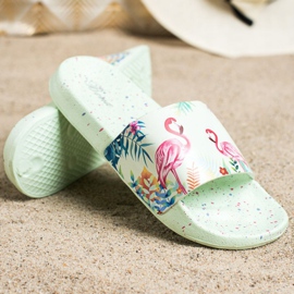Bona Des tongs à la mode avec un flamant rose vert 3