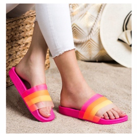 Bona Tongs confortables à rayures colorées rose 1