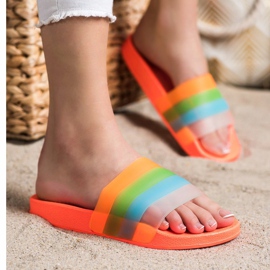 Bona Tongs confortables à rayures colorées orange 2