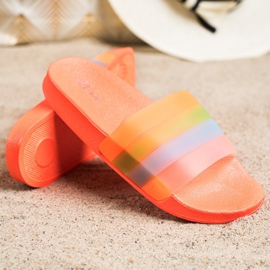 Bona Tongs confortables à rayures colorées orange 3