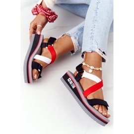Sandales compensées en mousse Big Star HH274A082 Rouge-Blanc blanche le noir 1
