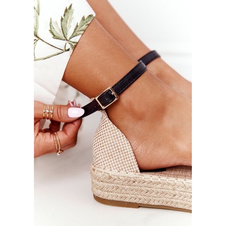 Espadrilles en dentelle sur une plate-forme Larissa noire tressée beige 1