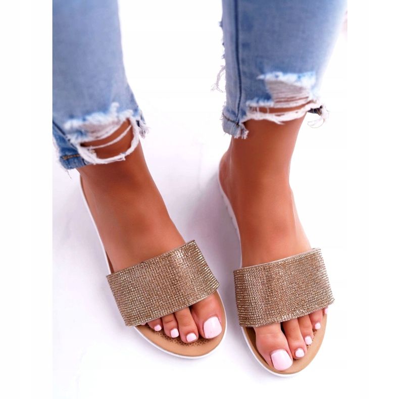 Pantoufles à paillettes dorées Lu Boo pour femmes 3