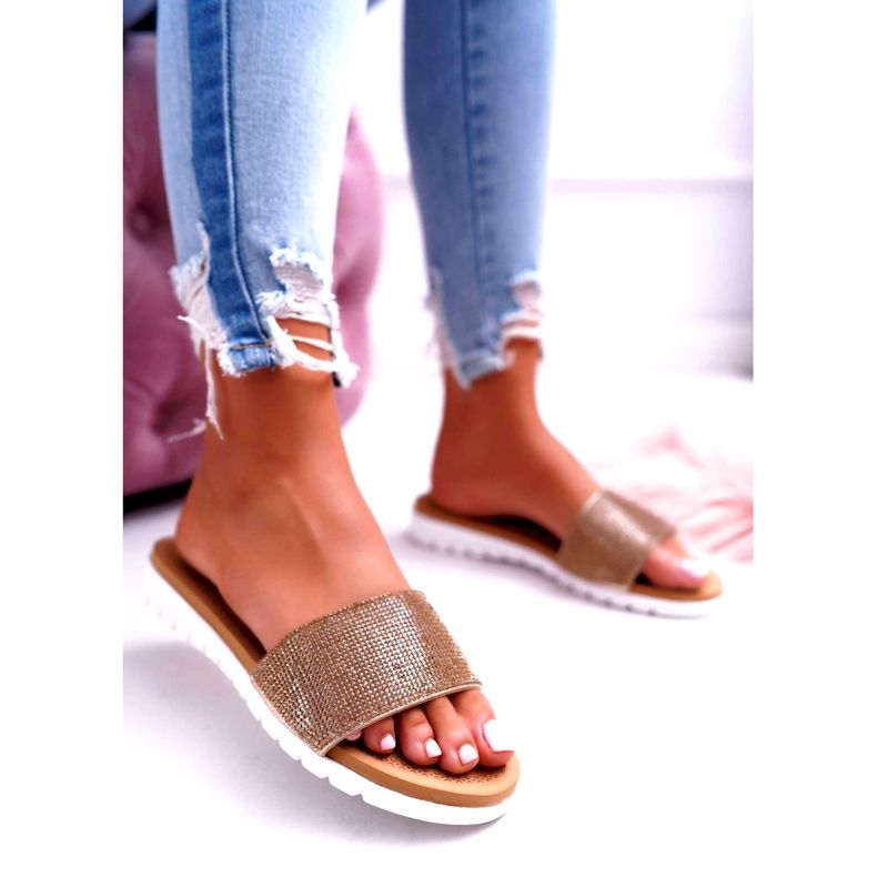 Pantoufles à paillettes dorées Lu Boo pour femmes d'or 2