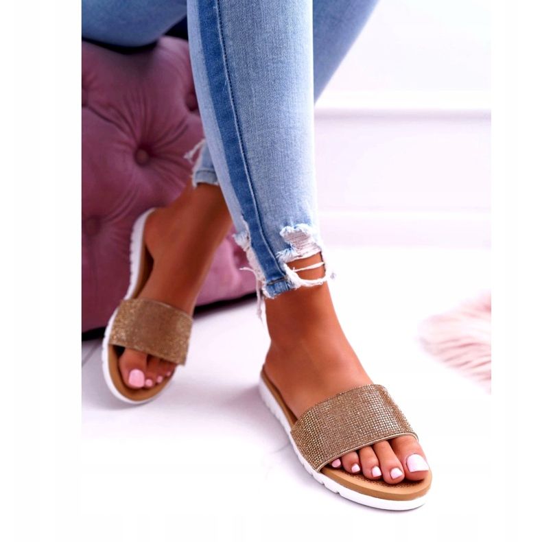 Pantoufles à paillettes dorées Lu Boo pour femmes 1