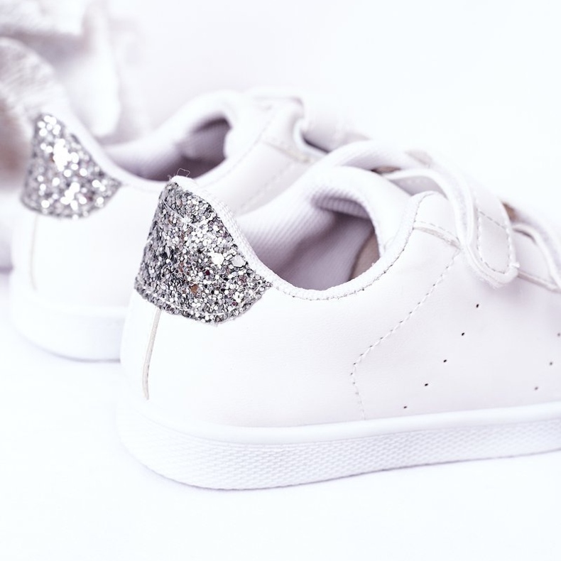 Baskets Enfant Avec Velcro Blanc et Argent Cute Girl blanche 1