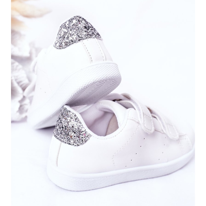 Baskets Enfant Avec Velcro Blanc et Argent Cute Girl blanche 2