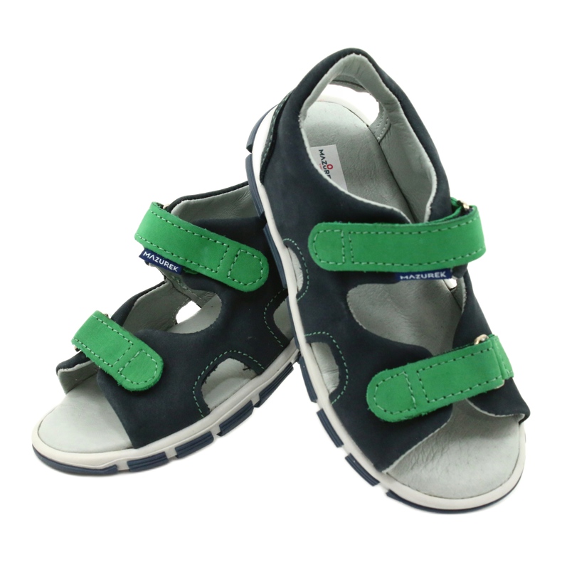 Sandales pour garçons en cuir pour Velcro Mazurek 314 Green marine bleu 4
