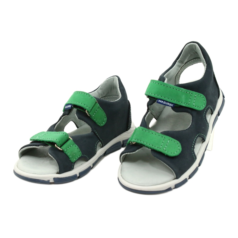 Sandales Velcro enfant en cuir Mazurek 314, bleu marine vert 2