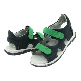 Sandales Velcro enfant en cuir Mazurek 314, bleu marine vert 3