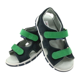 Sandales Velcro enfant en cuir Mazurek 314, bleu marine vert 4