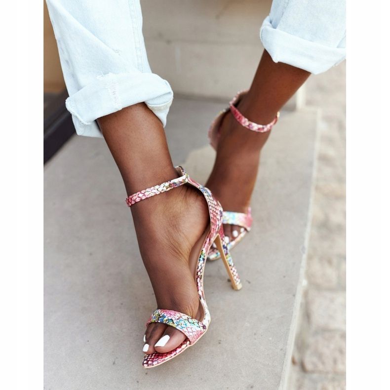 Sandales À Talons Hauts Avec Un Motif Serpent Lu Boo Rose multicolore 1