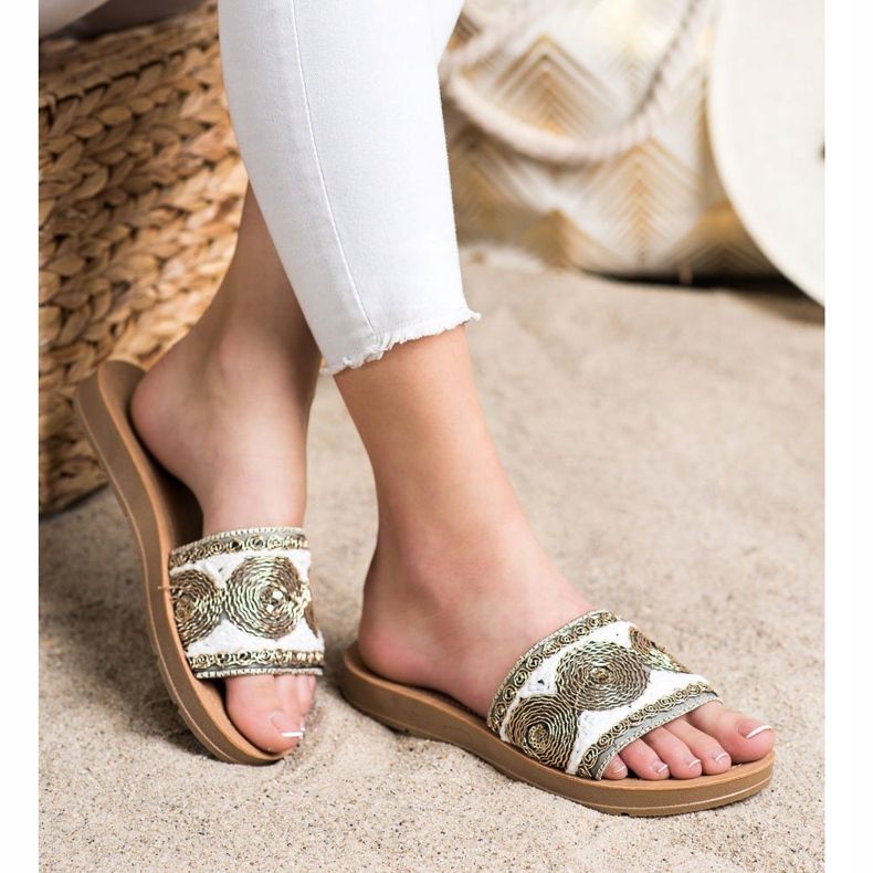 Bona Pantoufles élégantes blanche gris 1