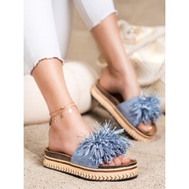 SHELOVET Pantoufles À La Mode Avec Franges bleu 1