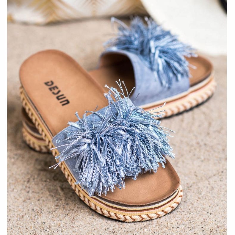 SHELOVET Pantoufles À La Mode Avec Franges bleu 2