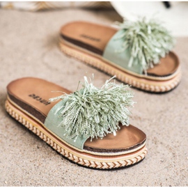 SHELOVET Pantoufles À La Mode Avec Franges vert 2