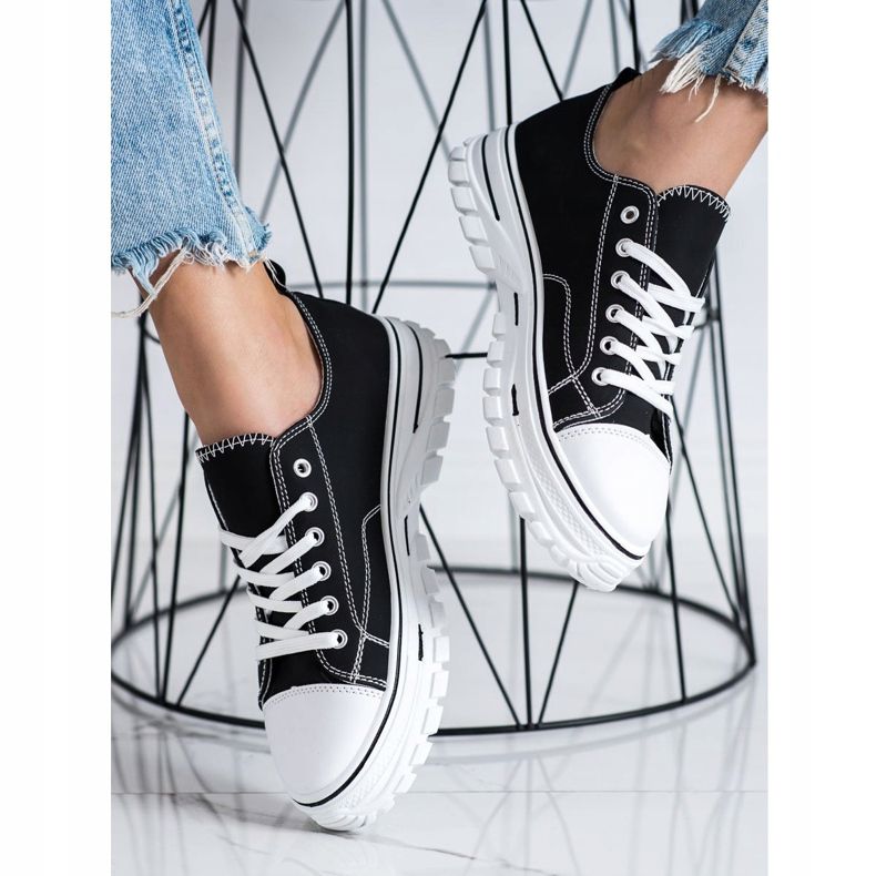 SHELOVET Baskets avec cuir écologique sur la plate-forme le noir 2