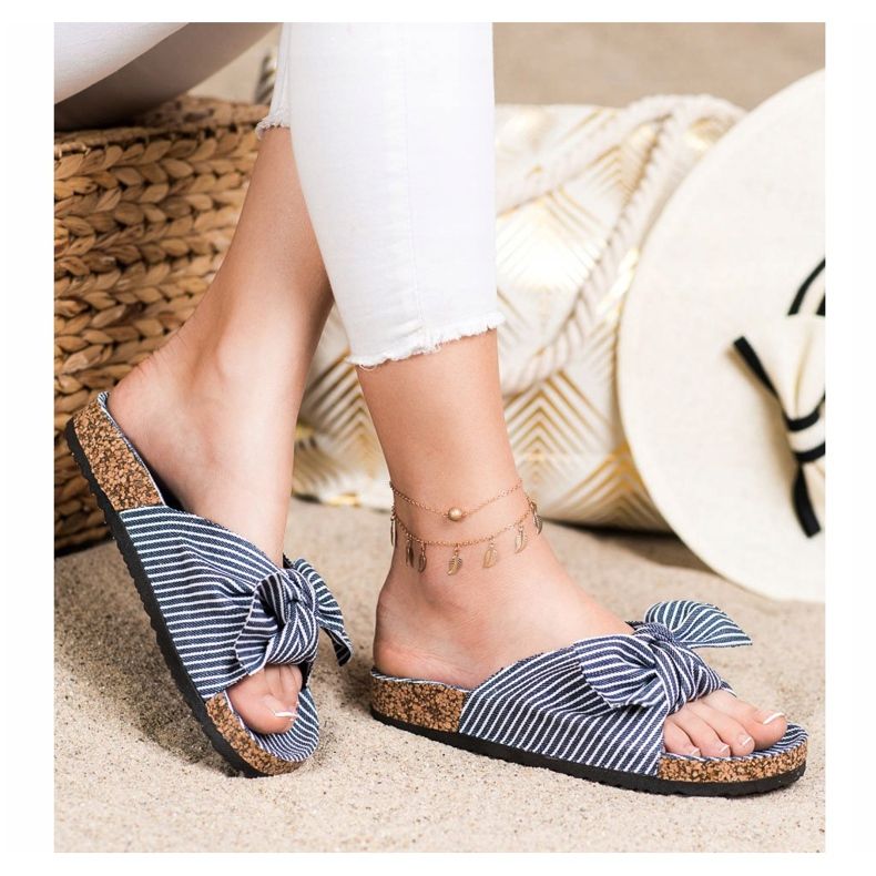 Bona Chaussons À Noeud Rayé blanche bleu 2 Bona Chaussons À Noeud Rayé blanche bleu 2