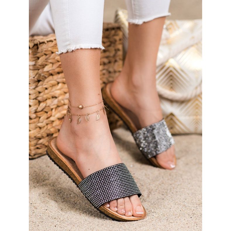 Bona Pantoufles Élégantes Avec Cubic Zirconia noir 1