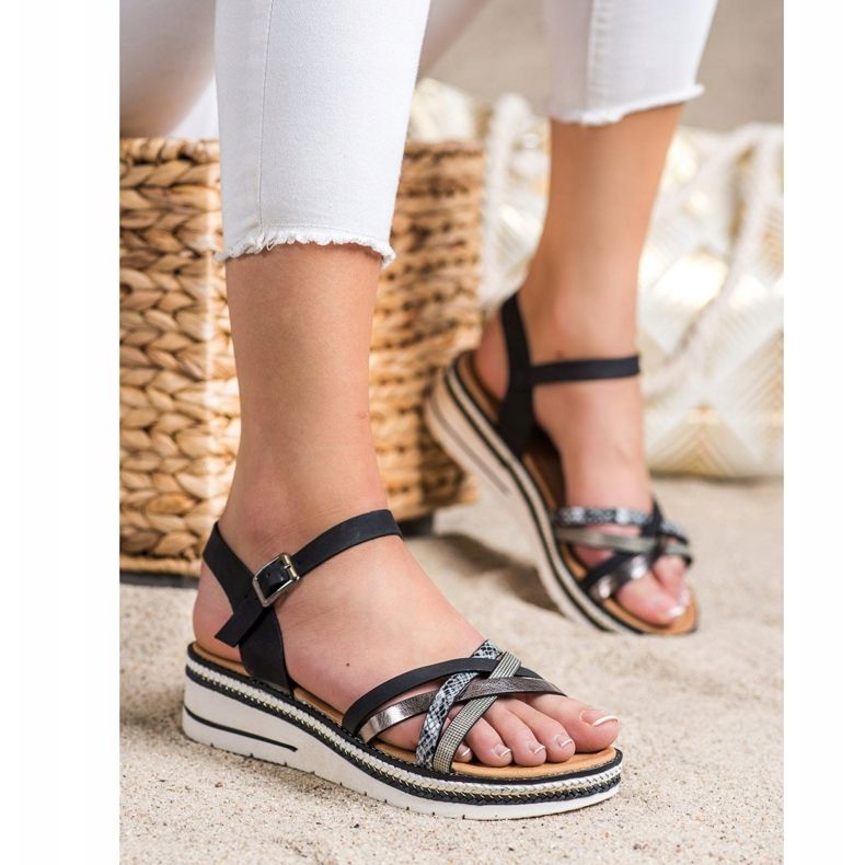 Groto Gogo Sandales à la mode sur un coin bas noir gris 1