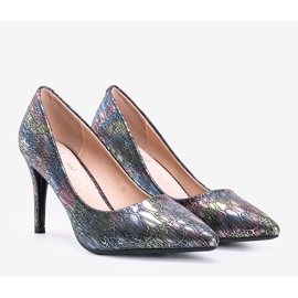 Escarpins noirs sur talon aiguille avec motif Lines holographique le noir 1