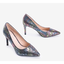 Escarpins noirs sur talon aiguille avec motif Lines holographique le noir 2