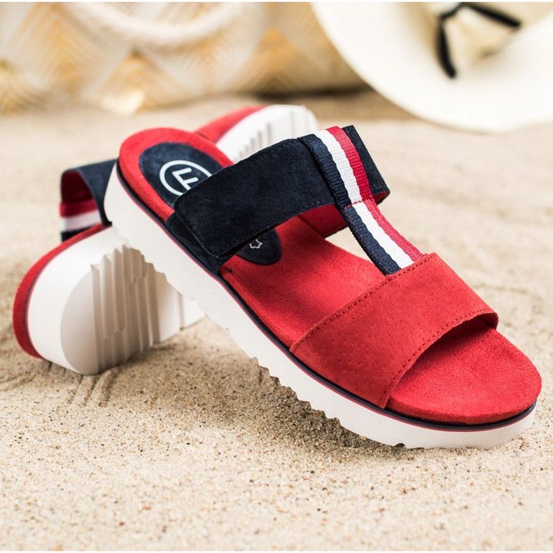 Filippo Pantoufles en cuir rouge bleu marine 1