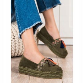Coura Espadrilles En Daim À Franges vert 1