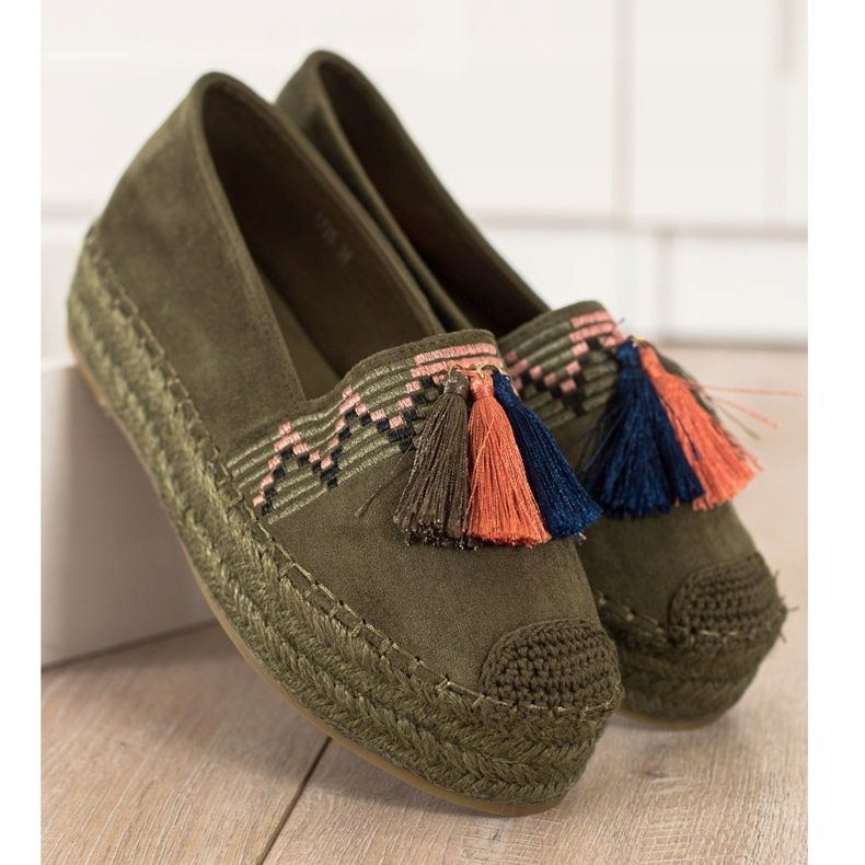 Coura Espadrilles En Daim À Franges vert 2