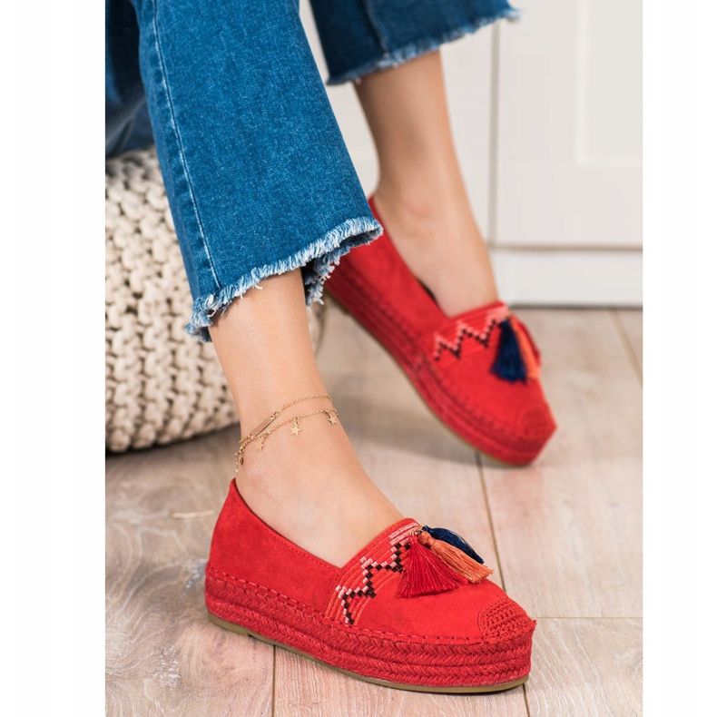 Coura Espadrilles En Daim À Franges rouge 1