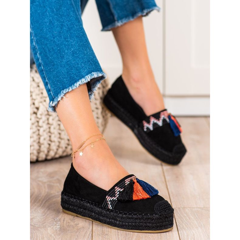 Coura Espadrilles En Daim À Franges noir 1