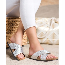 Bona Pantoufles confortables en cuir écologique argent 2