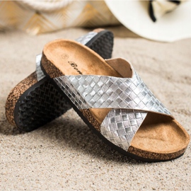 Bona Pantoufles confortables en cuir écologique argent 1