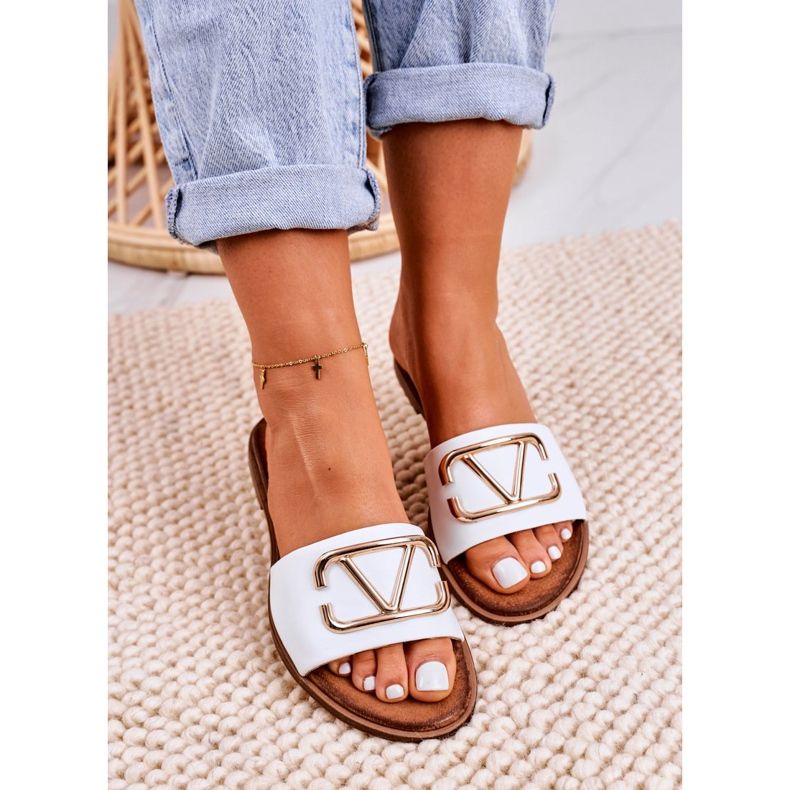 Nicole Chaussons Classiques Femme en Cuir Blanc Evie doré 1