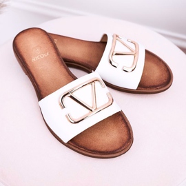 Nicole Chaussons Classiques Femme en Cuir Blanc Evie blanche d'or 2