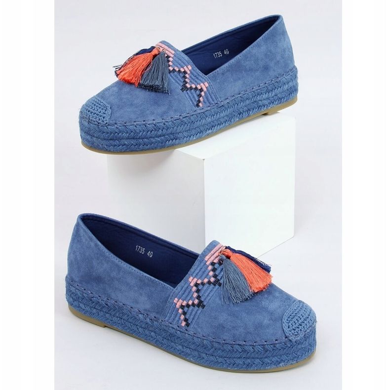 Bleu 1735 Espadrilles à franges bleues 1