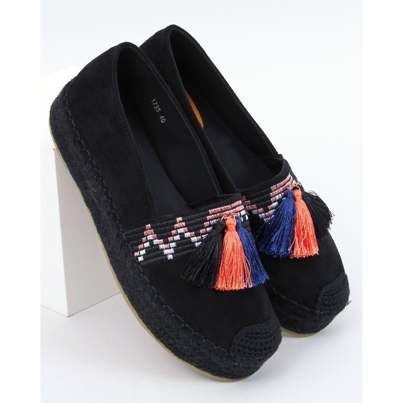 Noir 1735 Espadrilles noires à franges 1
