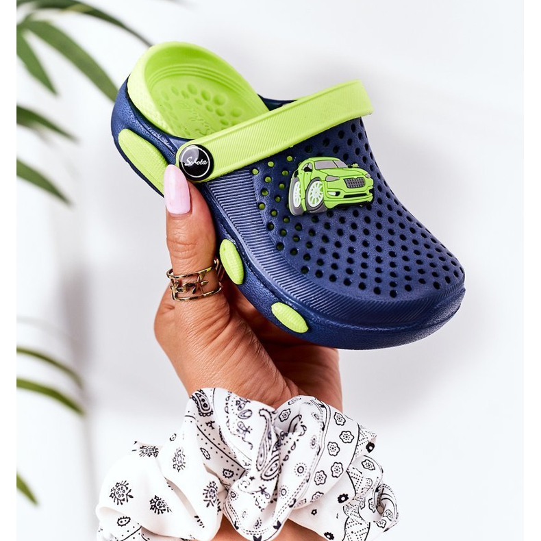 Chaussons Mousse Enfant Kroks Bleu Marine-Vert Oliver 1