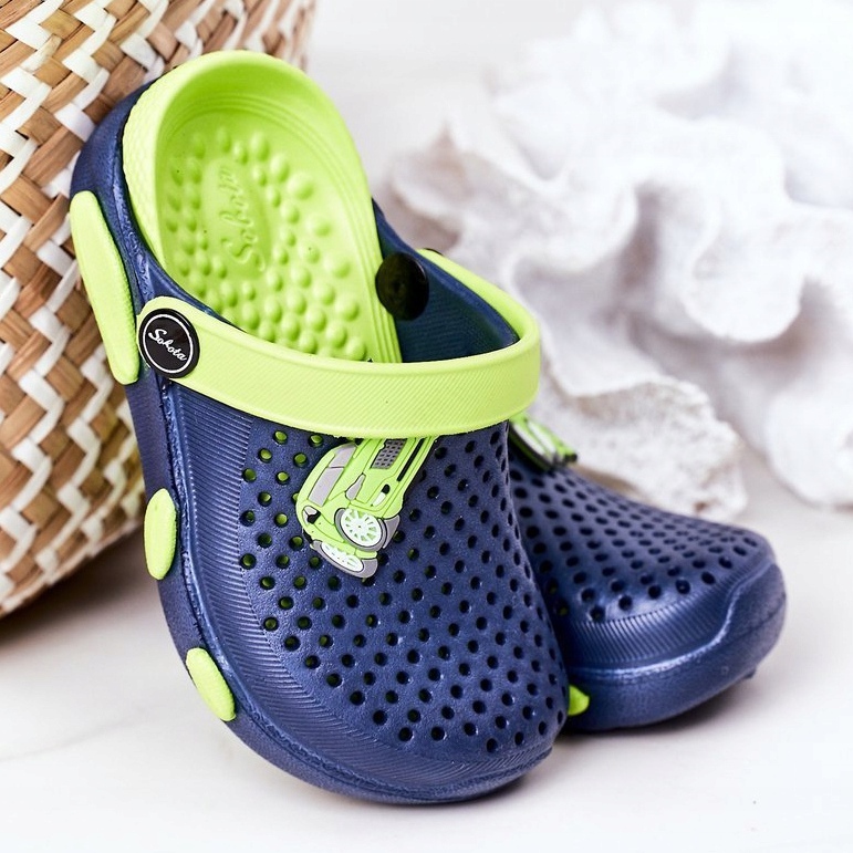 Chaussons Mousse Enfant Kroks Bleu Marine-Vert Oliver 2