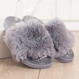 Bona Tongs décontractées avec fourrure gris 1