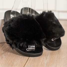 Bona Tongs décontractées avec fourrure le noir 1